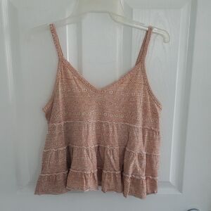 American Eagle Outfitters Peach Patterned Ruffle Cami